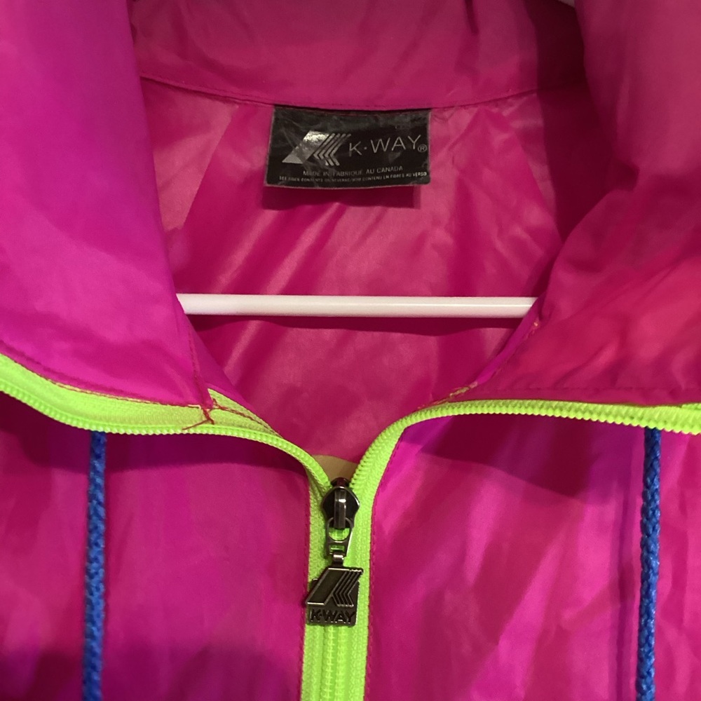 K-Way Pink and Neon Green Jacket sz large - Picture 3 of 3